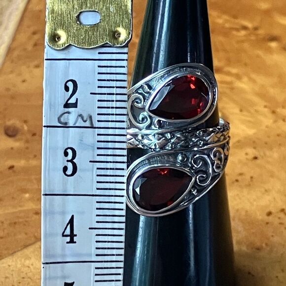 Natural Red Garnet Sterling Silver Bypass Ring Size 5.75 - Picture 7 of 9
